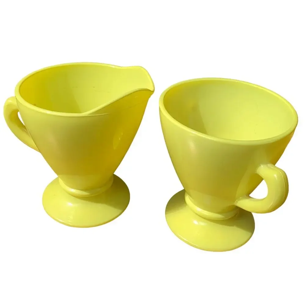 Vintage 1940s Hazel-Atlas Moderntone Platonite Bright Yellow Cream & Sugar Set
